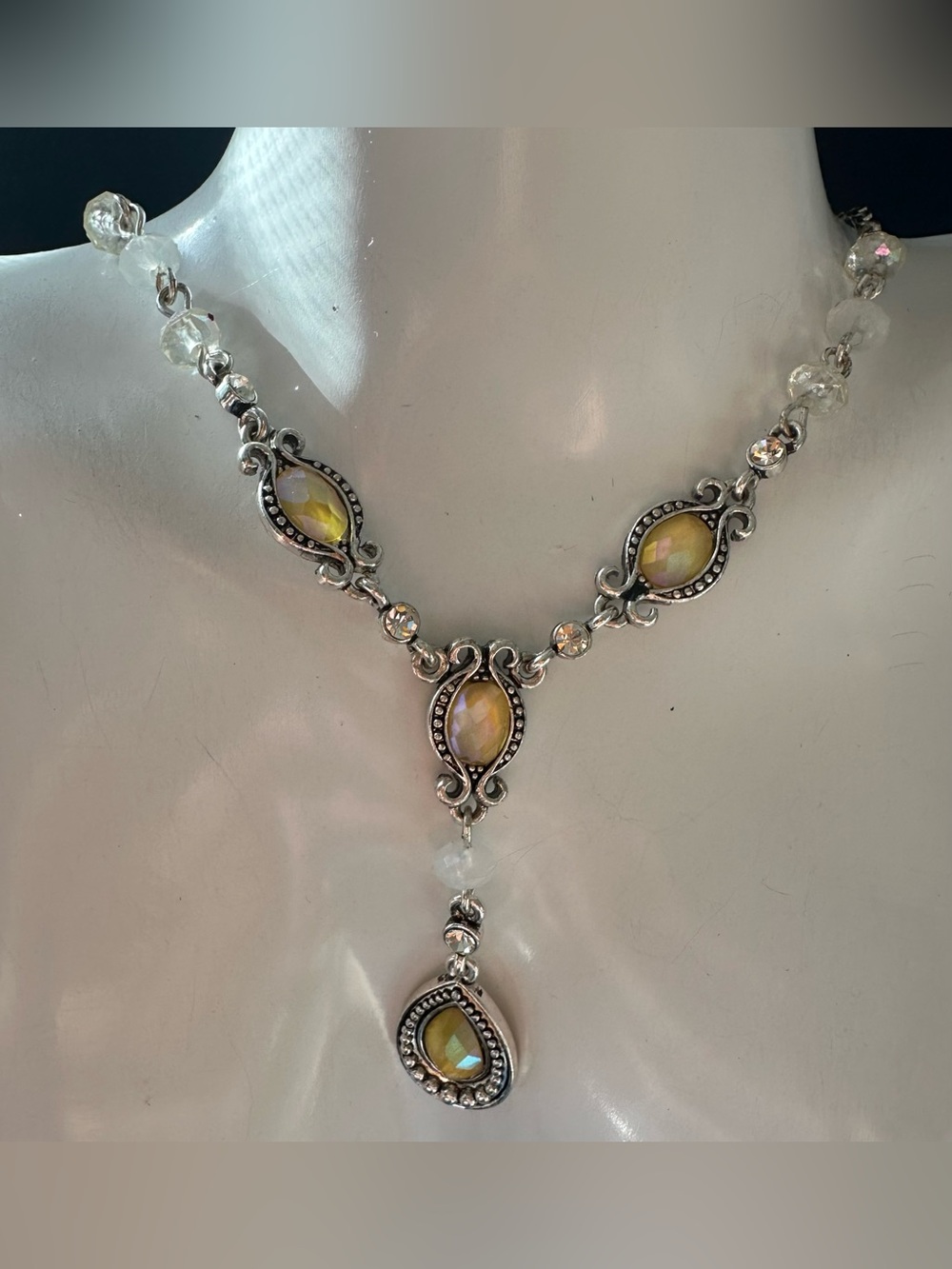 Yellow Opal Teardrop Pendant Necklace - Women Jewelry
